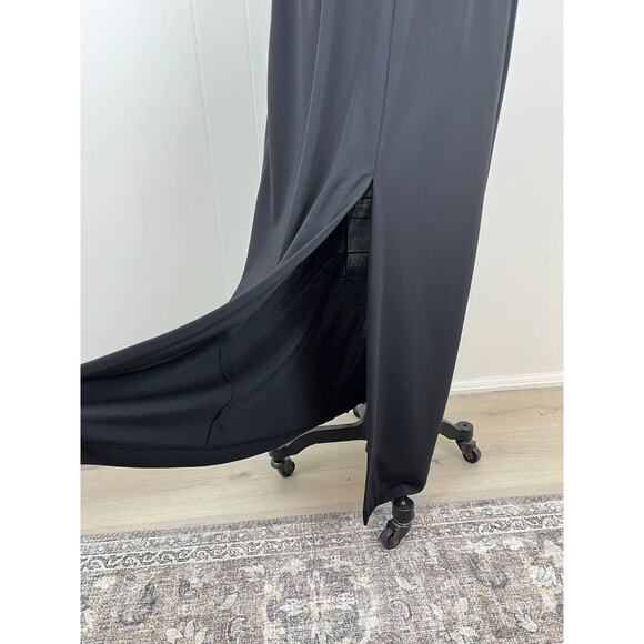 Vintage 90s Y2K Black Maxi Dress 14 Whimsigoth Spaghetti Straps Slit Witchy - Picture 7 of 16